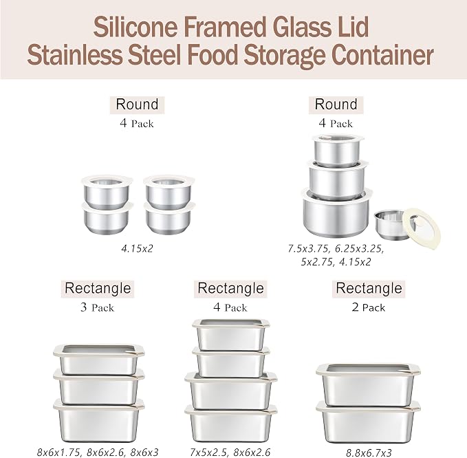 Urban Green Stainless Steel Food Containers with Glass Lid, Airtight Leakproof Stainless Steel Food Storage Container, Salad Bowl in set of 4, Round Shape, Microwave Safe, 100% Plastic Free