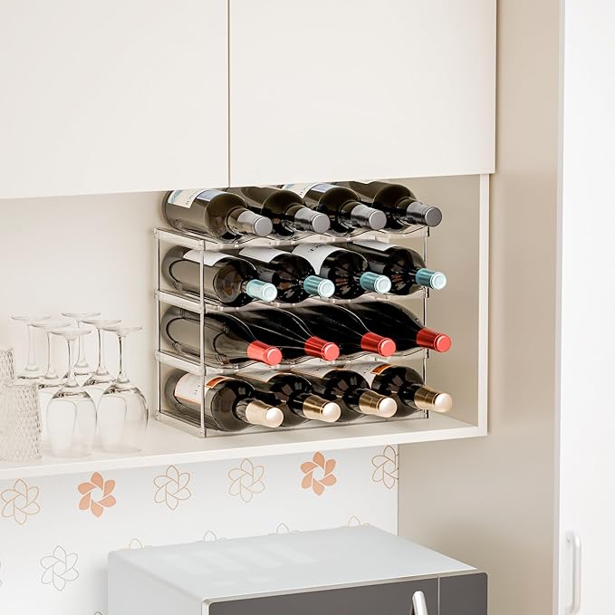 Yieach 4 Tier Waterbottle Organizer for Cabinet - Large Compartment Stackable Water Bottle Holder and Wine Bottle Rack,Acrylic Water Bottle Organizer Rack for 40 oz Stanley Cup,Yeti and Tumbler Shelf