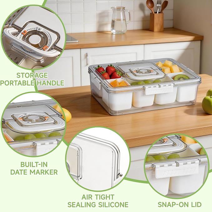 Chilled Portable Snackle Box container, Divided Serving Tray, Beach Essentials Insulated Container with Reusable Ice Pack & Bag – Keep Food Hot or Cold On the Go for Adult