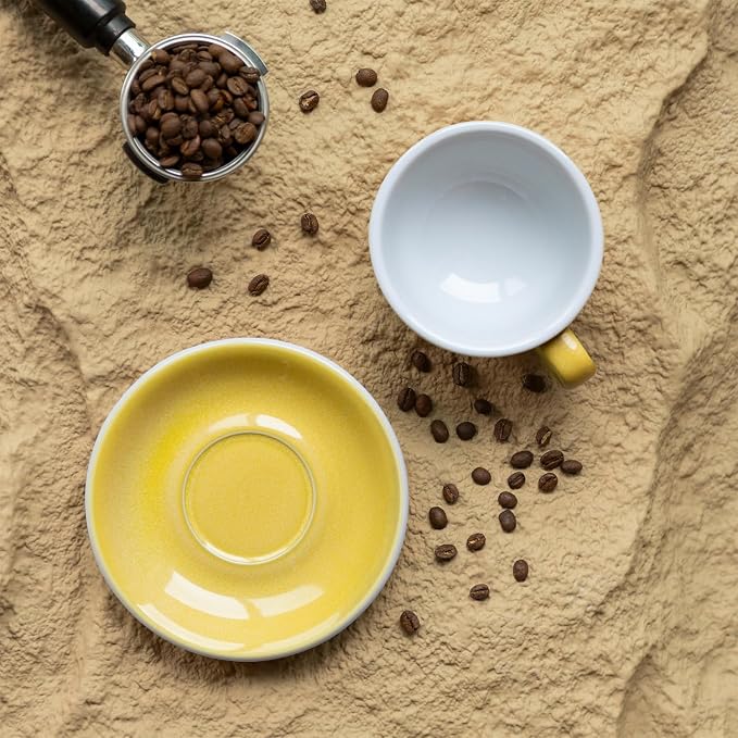 Loveramics Coffee Cup Ceramic, 10 oz Latte Art Cup with Saucer for Cappuccino, Tea, Espresso, Thick - walled stoneware Cappuccino mug Set for Cafe and Barista - Potters Colours (Butter Cup, 10OZ)
