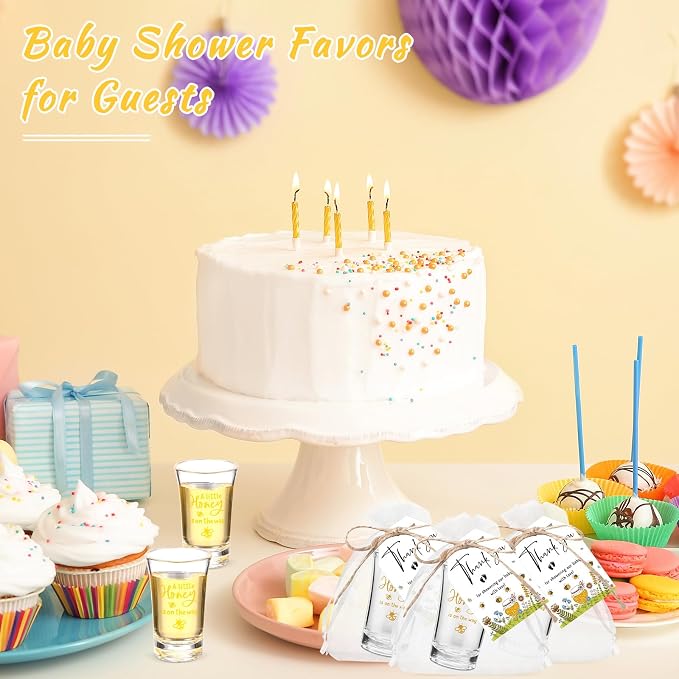 Pickmesh 50 Sets Honey Bee Baby Shower Shot Glasses for Guests Include Little Honey Is on The Way Acrylic Shot Glasses Bee Cards Bags for Gender Reveal Summer Party Favors Supplies