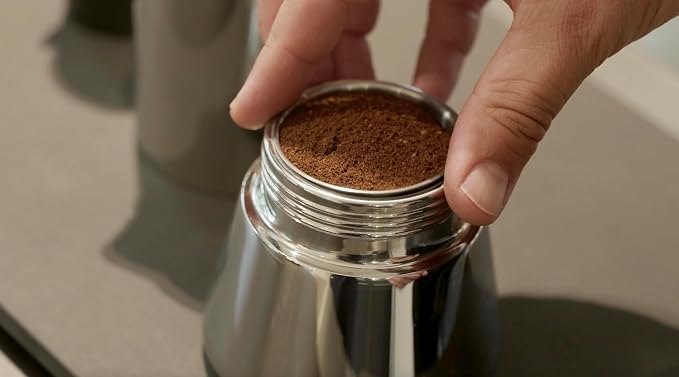 VIA CREMA Moka Stovetop Espresso Maker, Stainless Steel, for Induction Cooktops, 5-6 Cups, 10 Oz | For Induction Cooktops, 10 Oz