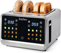 4 Slice Smart Toaster with Touchscreen, 1.5" Extra Wide Slots for Bagels & Thick Bread, Dual Independent Controls, 6 Bread Settings, Defrost, Reheat, Easy Clean, Stainless Steel, for Family Breakfast