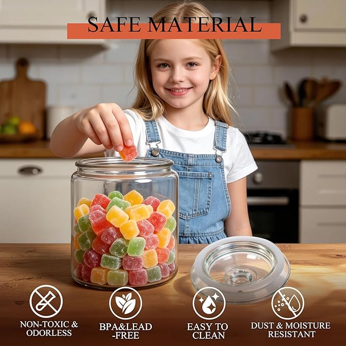 MASTERTOP Large Glass Jar with Lid, Airtight Glass Storage Containers with Lids, Wide Mouth Cookie Candy Jar with Leak Proof Rubber Gasket Lid,1 Gallon Clear Jars for Candies,Dry Food,Snacks