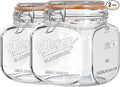 2 Pack Half Gallon Mason Jar with Hinged Lid, Wide Mouth Glass Canisters for Food Storage, Cookie, Flour, Candy, Coffee, Pickle - 64 Oz Glass Jar with Lid - 2 Scale Marks & Vintage Mason Jars