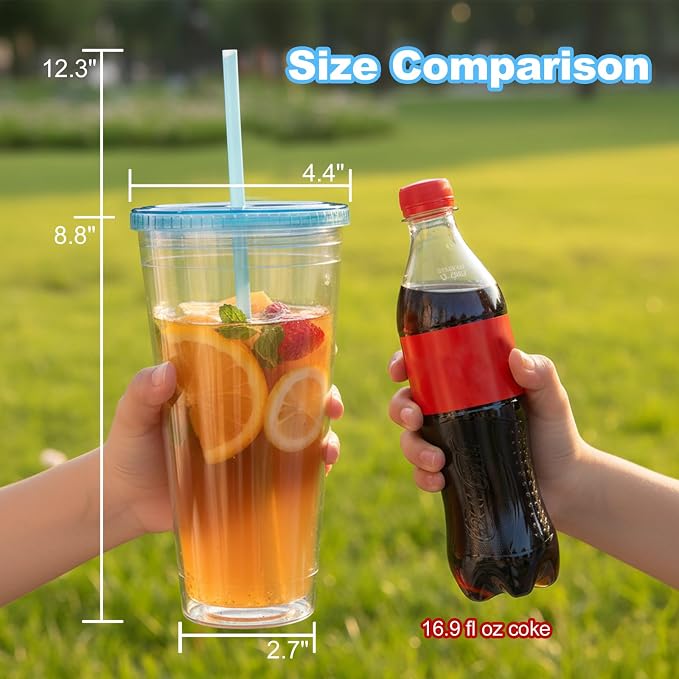 Zukro Clear Tumbler with Lid and Straw 32 oz, Wide Mouth Double Walled Insulated Reusable Acrylic Plastic Iced Coffee To Go Cup for Loaded Tea, Water, Lemonade, Fit in Cupholder, BPA Free, 2 Pack
