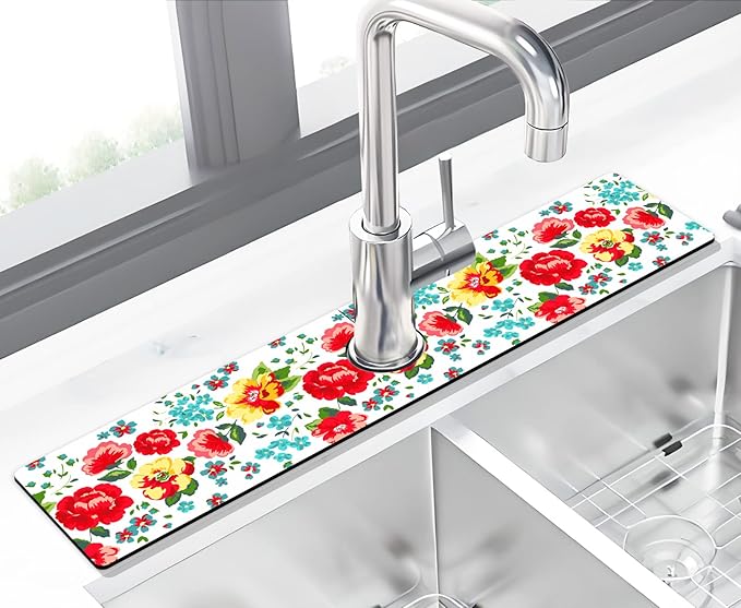 Kitchen Sink Splash Guard Faucet Mat -2 PC Super Absorbent Fast Drying Mat Sink Gadgets-Splash Guard Behind Faucet Drip Catcher for Kitchen, Bathroom,Sink Mat, Dish Drying Mat, Bathroom(23.5" X 5.5" )