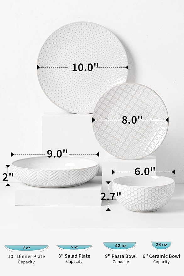 FOBENTA 32-Piece Luxury Dinnerware Set,Complete Plates and Bowls Set for 8,Upscale Ceramic Dish Set for Hosting, Holidays & Family Gatherings–Microwave & Dishwasher Safe