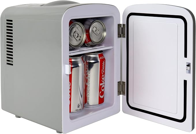 Coca-Cola Diet Coke DC04 4 Liter/4.2 Quarts 6 Can Portable Mini Cooler/Fridge, Beverages, Baby Food, Skincare and Medications-Use at Home, Office, Dorm, Car, RV or Boat-with AC & DC Plugs, Gray