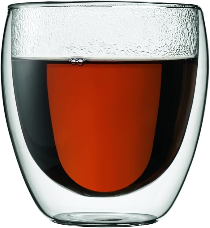 Bodum 8oz Pavina Double Wall Glasses, High Heat Borosilicate Glass, Set of 2, Clear