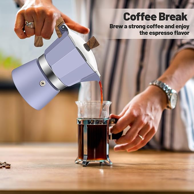 9 Cup Aluminum Moka Pot Classic Stovetop Espresso Coffee Maker 450ml 15oz Coffeemaker Percolator Mocha Pot Greca Coffee Maker Cafe Makers for Italian and Cuban Café Brewing Purple