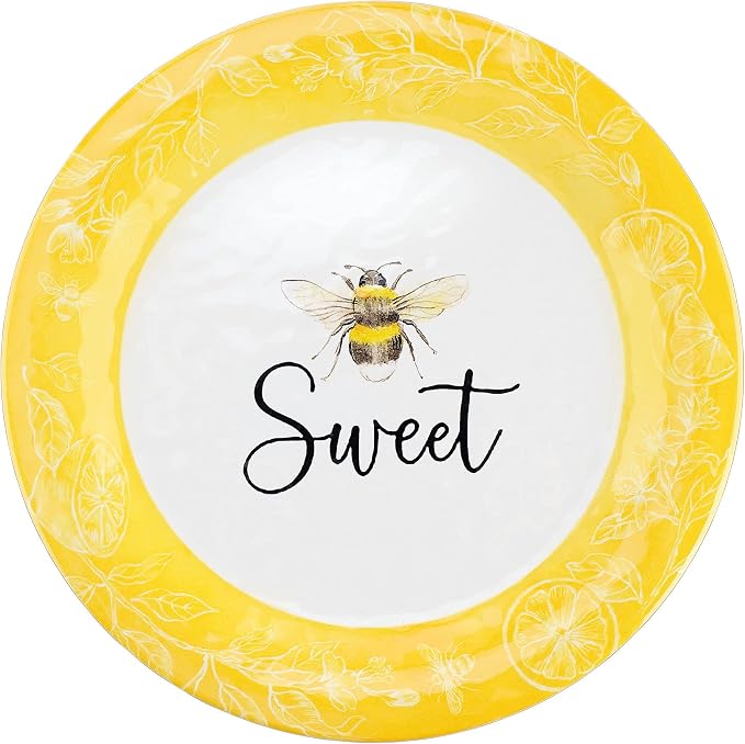 UPware 12 Piece Sweet Bees Melamine Dinnerware Sets, Outdoor Dishes Set, Plates and Bowls Sets, Service for 4, Yellow