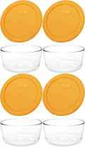Pyrex 7201 4-Cup Glass Bowl & 7201-PC Lemondrop Yellow Lid (4-Pack) - Made in USA