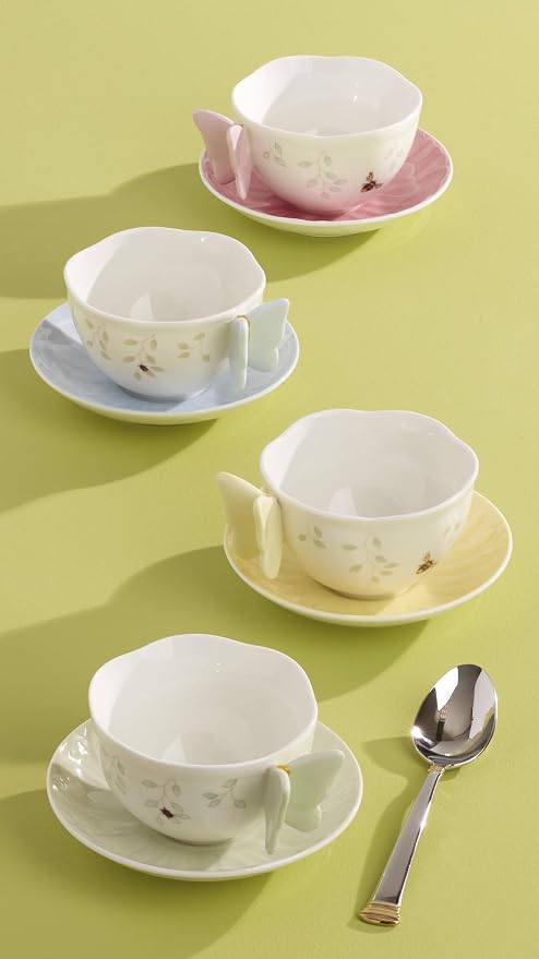 Lenox Butterfly Meadow Figural Cup and Saucer Set, Pink