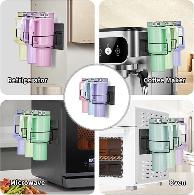Magnetic Stanley Cup Holder for Fridge, Magnetic Tumbler Holder for Fridge, 2 PCS Stanley Cup Magnetic Holder with Tumbler Lid Organizer for 40 oz Stanley Cup for Kitchen, Cabinet