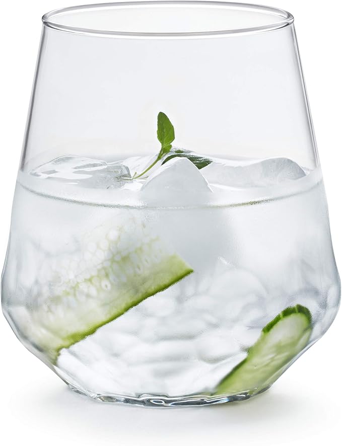 Libbey Hammered Stemless Wine Glasses Set of 8, 17.75-ounce, Dishwasher-Safe, Chiseled Textured Glassware Set, All Purpose Wine Glasses for Everyday Use