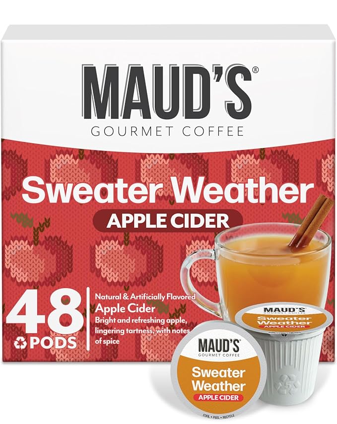 Maud's Hot Apple Cider Pods, 48 ct, Single Serve Pods – Spiced Apple Cider Flavored Pod, Compatible with Keurig K Cups Maker