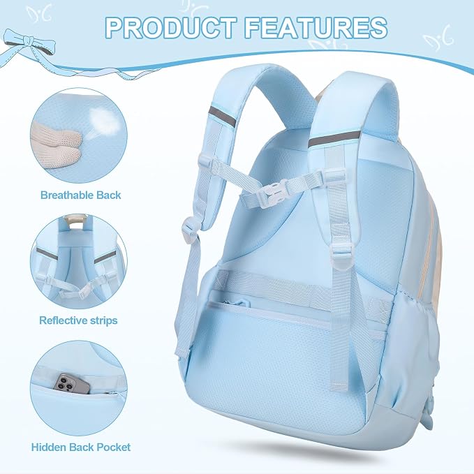 DIGOBAY Girls Backpack - Kids Bento Box Set with Insulated Lunch Bag, Cutlery and Pencil Case, 6 Leak-Proof Compartments, Removable Tray for Girls, Teens School Picnic (Blue)