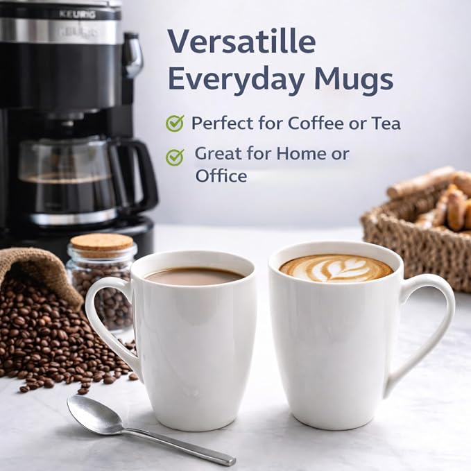 GBhome 12 OZ Off White Coffee Mugs, Ceramic Coffee Mugs Set with Large Handle for Man,Woman,Dad,Mom, Light Weight Coffee Mugs for Latte/Cappuccino/Cocoa/Milk, Dishwasher &Microwave Safe,12Pcs