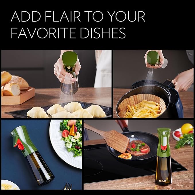FLAIROSOL OLIVIA Oil Sprayer for Cooking, 130ML & 200ML Glass Oil Sprayer - Clear Bottle and Green Bottle