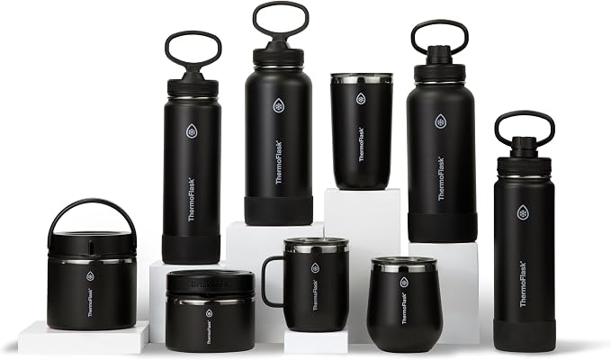 ThermoFlask Insulated Water Bottle with Spout Lid (24 oz, Black) - Leakproof, Stainless Steel Water Bottle for Cold & Hot Drinks, Travel & Daily Hydration