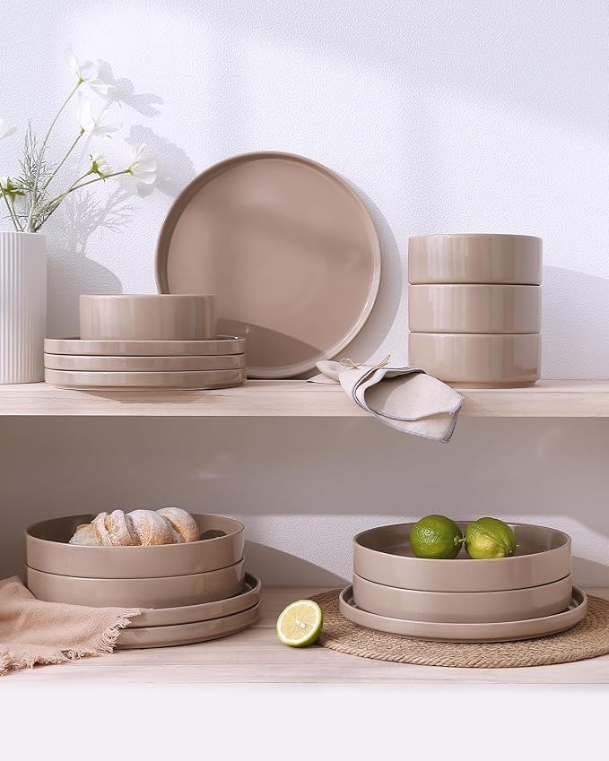 Famiware Nebula Plates and Bowls Sets, Dinnerware Sets, Dishes Set for 8, 8-Set(24pcs), Cinnamon Brown
