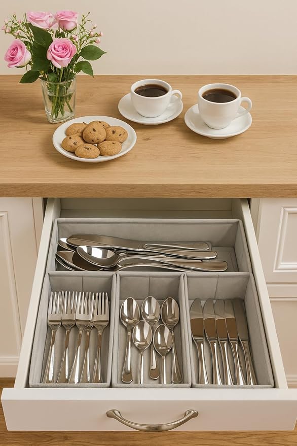 Storage Organizer – 4-Piece Rigid Fabric Bag Organizer for Gallon, Quart, Sandwich & Snack Bags, Kitchen Drawer Organizer for Utensils & Silverware