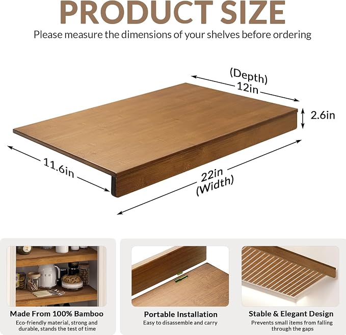 Gashell Wire Shelf Covers, Bamboo Wire Rack Covers for Pantry, Closet (5pcs, 22" W x 12" D)