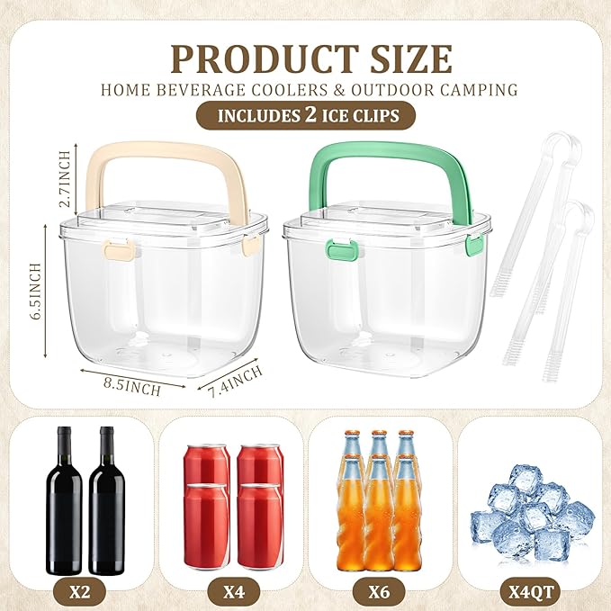 2 Pcs 5l Ice Storage Bin for Freezer with Lid for Clear Ices Bucket Refrigerator Containers for Beverage Beers Party Outdoor Camping Portable