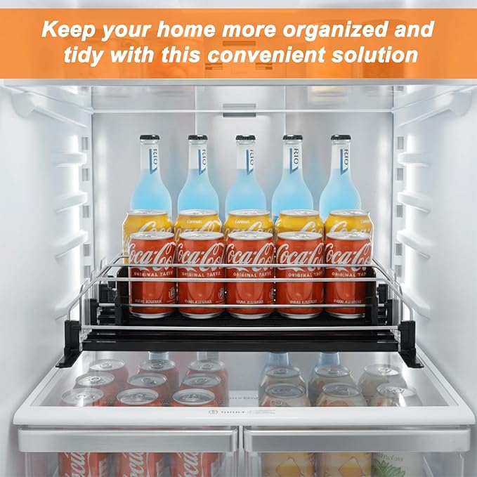 Drink Organizer For Fridge Large Capacity 5 Row Soda Can Organizer, Automatic Pusher Glide with Removable Dividers For Drink Organizer, Can Holders For Fridge, Space-Saving Can Dispenser For Kitchen