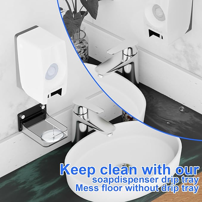 2 Pack Acrylic Dispenser Drip Tray Wall Mount Removal Soap Dispenser Bracket, Laundry Detergent Drip Catcher Prevent Dripping and Spraying, Soap Dispenser Water Tray, Detachable for Cleaning