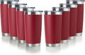 DOMICARE 20oz Stainless Steel Tumbler Bulk with Lid, Double Wall Vacuum Insulated Travel Mug, Powder Coated Coffee Cup, Powder Red, 8 Pack