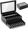 DoubleFill 2 Layer Leather Silverware Storage Box with Lid and Handles, Anti Tarnish Silverware Storage Chest Case with Felt-lined for 12-16 or More Sets of Utensils Flatware Gifts, 15.3x11.2x5.7 Inch