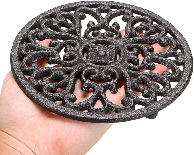 Sumnacon 2Pcs Round Cast Iron Trivets - 6.7 Inch Heat Resistant Iron Trivets for Hot Dish Pot Pan Plate Teapot, Rustic Cast Iron Hot Dish Plate Holder for Kitchen Dining Table Countertop Cooktop