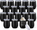 YOUKE OLA 18 Pack Stainless Steel Wine Tumbler with lid, 12oz Insulated Powder Coated Wine Tumbler Stemless Double Wall Vacuum Wine Glass Coffee Tumbler for Laser Engrave, Black
