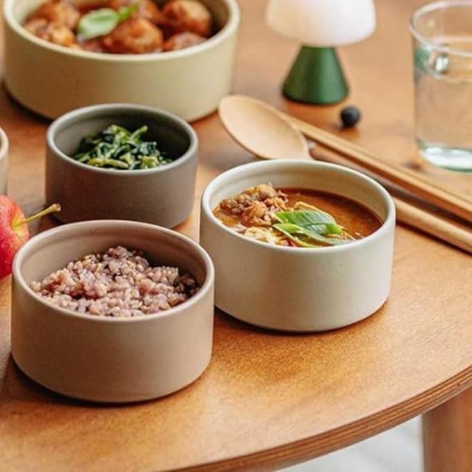 6 Set FIKA One Kitchen Ceramic Round Food Container Set with Glass Lid, Porcelain Prep, Mixing & Serving Bowls, Microwave, Oven & Dishwasher Safe Storage, Home Deco Canister (600ml / 0.63qt / 20oz)