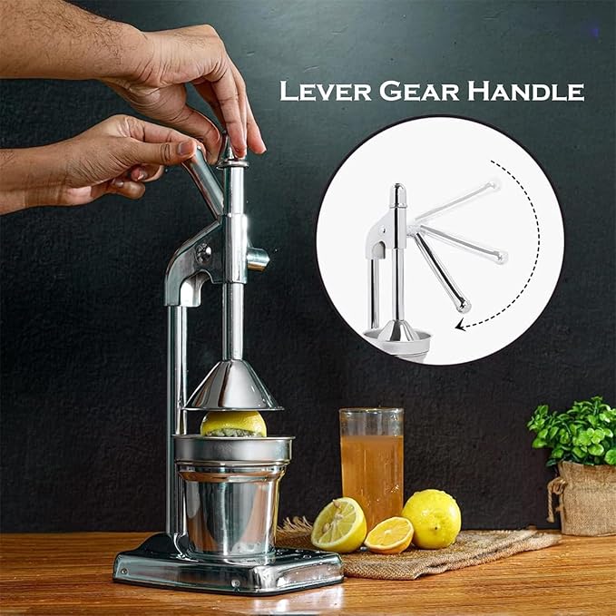 Cast Iron Juicer Hand Press, Effective Stainless Steel Manual Juicer, with Non-Skid Cup Base Effort Saving Lever for Fresh Lemonade OrangeJuice for Home and Kitchen