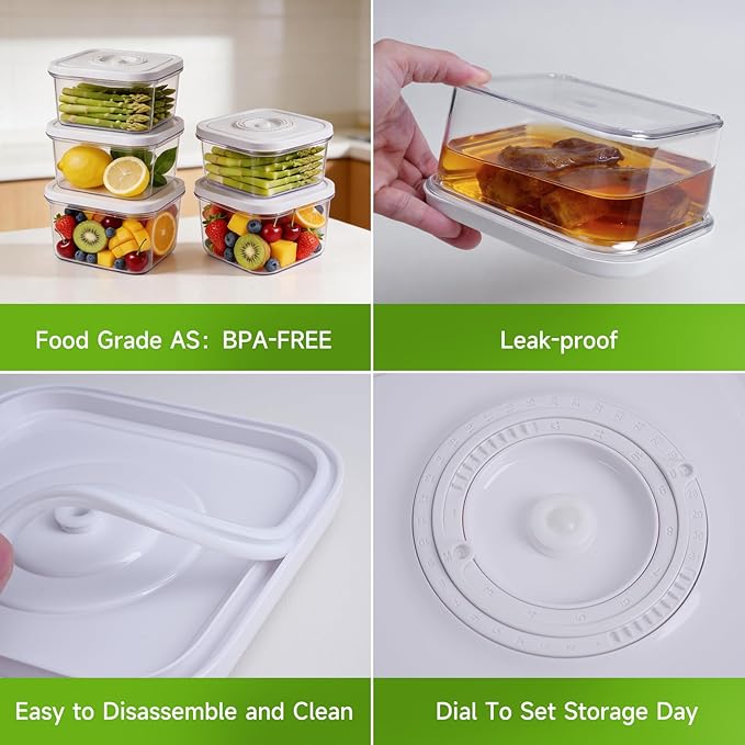 Vixino Vacuum Seal Containers, 3Pcs Reusable Food Storage Containers with Lids for Meal Prep and Freezer, BPA-Free，Microwave Safe，Leak-proof, Airtight (Vacuum Sealer Not Included)