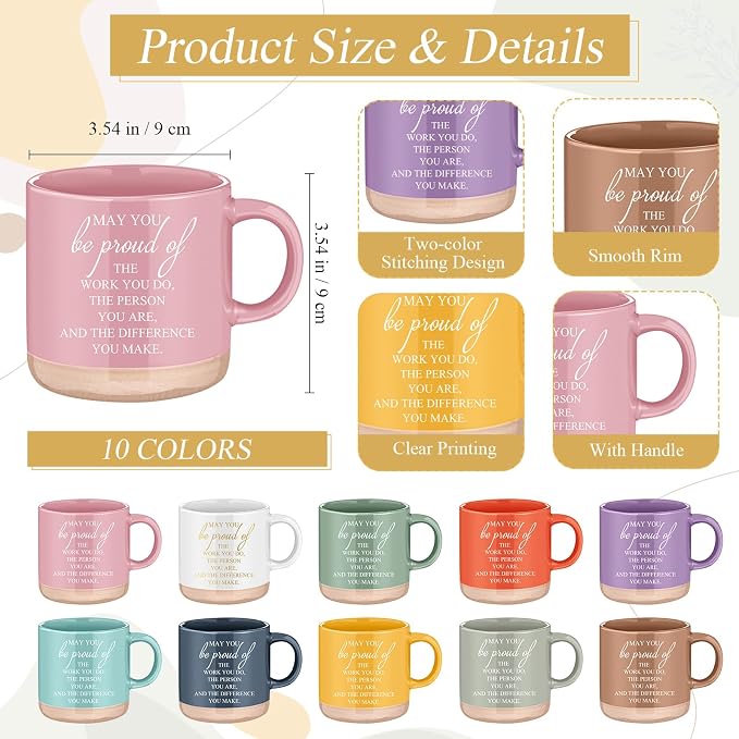 Didaey 10 Sets Employee Appreciation Gifts Set 13oz Pastel Inspirational Ceramic Coffee Mugs A6 Leather Notebooks Ballpoint Pens Bulk Thank You Gifts for Employees, Staff, Team Members