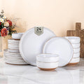 AmorArc 24 Pieces Ceramic Dinnerware Sets for 8, Handpainted Stoneware Plates and Bowls Set with Rustic Terracotta Underside, Scratch Resistant Dishes Set, Dishwasher & Microwave Safe, White