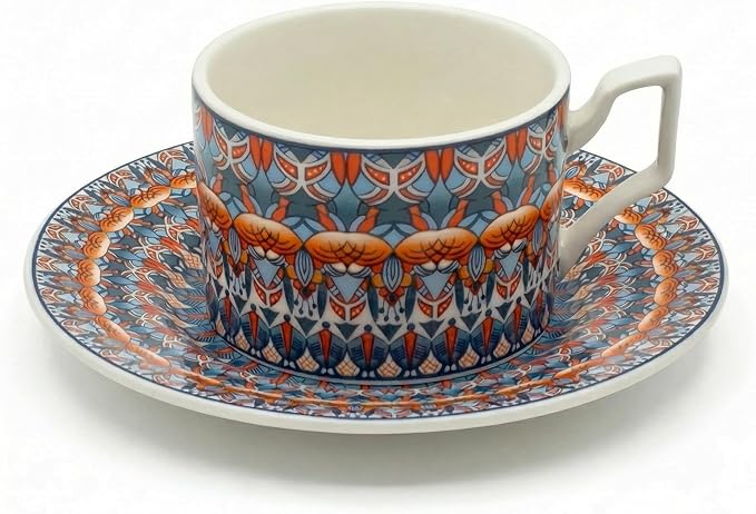 Snailhouse Cappuccino Cup and Saucer Set, 8.8 OZ Ceramic Bohemian Latte Coffee Espresso Tea Art Cup Mug for Kitchen or Cafe, Dishwasher and Microwave Safe