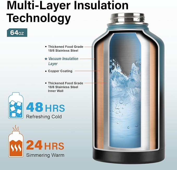 DYSANKY Insulated Water Bottle with Portable Carrier Bag for Outdoor 64 oz