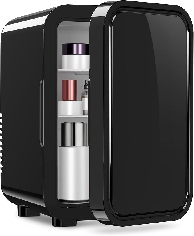 OSTBA Mini Fridge for Skincare, 6 Liter/8 Can 110V AC/DC Portable Thermoelectric Cooler Refrigerators for Bedroom, Skincare, Beverage, Office, Dorm Room and Car, Black