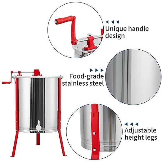 2/4 Frame Honey Extractor, Larger Size Than Standard 2/4 Frame Models, Manual Stainless Steel Beekeeping Equipment with Transparent Lid & Adjustable Stand for Home Apiary