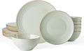 Famiware Jupiter 18-Piece Stoneware Dinnerware Sets for 6 – Handcrafted Plates and Bowls with Speckles & Embossed Swirls, Chip & Scratch Resistant, Modern Rustic Dishes for Daily & Formal Use, Green