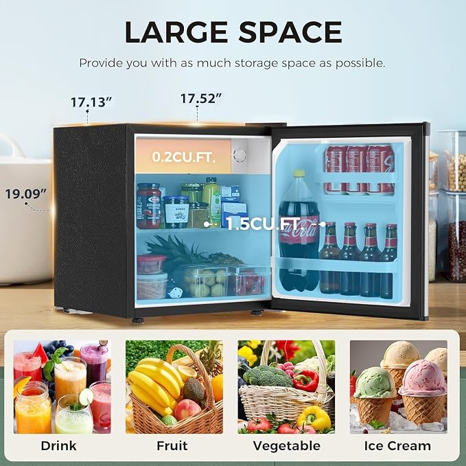 Antarctic Star 1.7 Cu.Ft Compact Refrigerator with Freezer,Adjustable Thermostat,Removable Glass Shelf,Single Reversible Door Mini Fridge for Bedroom,Office,Dorm,Silver