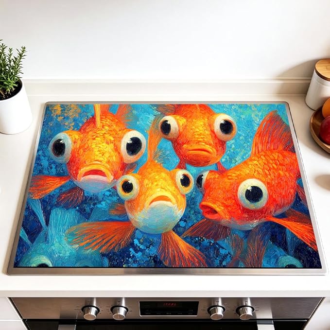 Stove Top Cover for Electric Stove 28.4 x 20.5 Inch Non Slip Stove Mat Goldfish Glass Cooktop Protector Kitchen Counter Mat