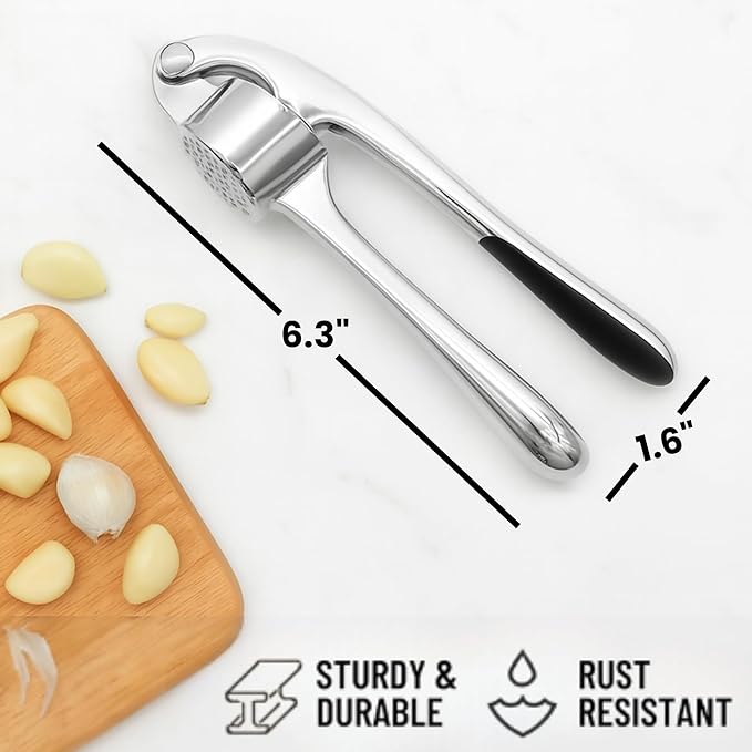Garlic Crusher & 16-in-1 Vegetable Chopper Bundle – Stainless Steel Garlic Press with Multifunction Mandoline Slicer, Onion Chopper, Food Processor & Kitchen Prep Tools