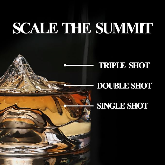 LIITON K2 Mountain Heavy Crystal Whiskey Glasses Gift Set of 2, Thick Freezable Bourbon Glass 1lb Each, Premium Whiskey Gifts for Men, Frozen Crystal Chills Cocktails, 10 oz