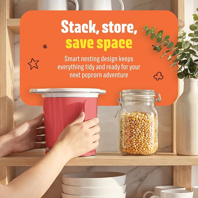 Air Popper Popcorn Machine - 10-Cup Air Pop Popcorn Maker with Measuring Cup - Hot Air Popped Oil-Free Compact Popcorn Popper - Movie Nights & Parties - Red